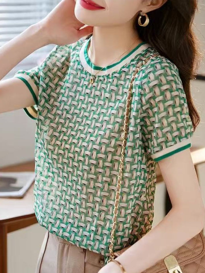 Retro Crew Neck Contrast Top