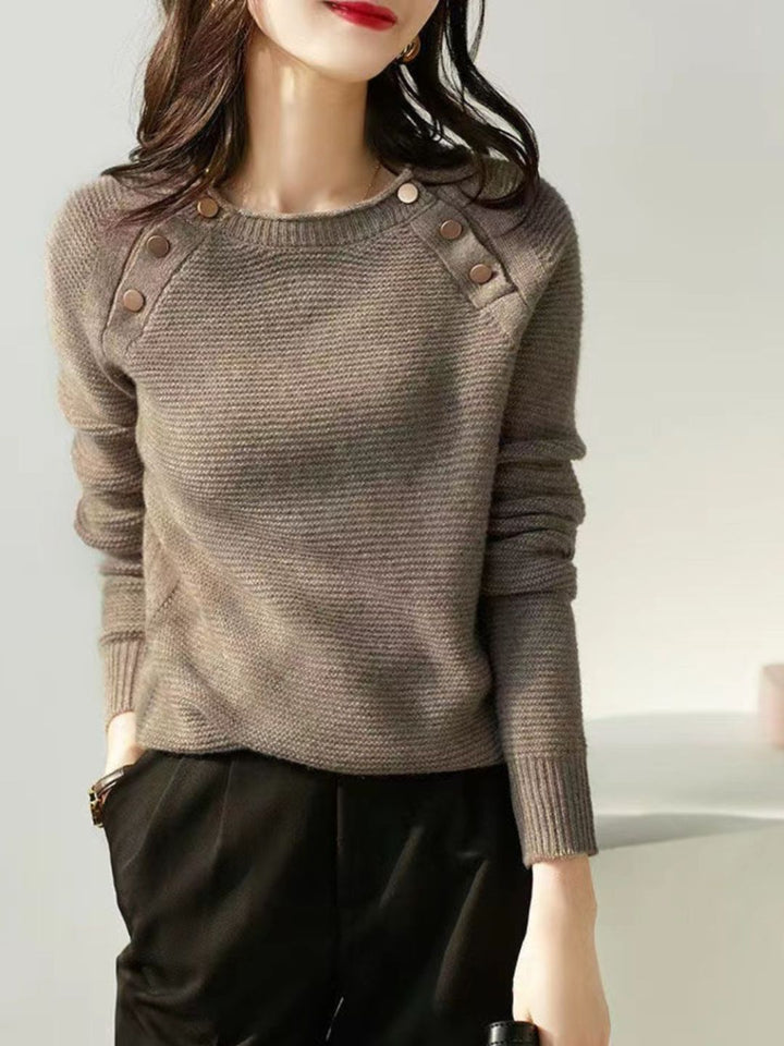 Retro Fashion Metal Button Sweater - Grey