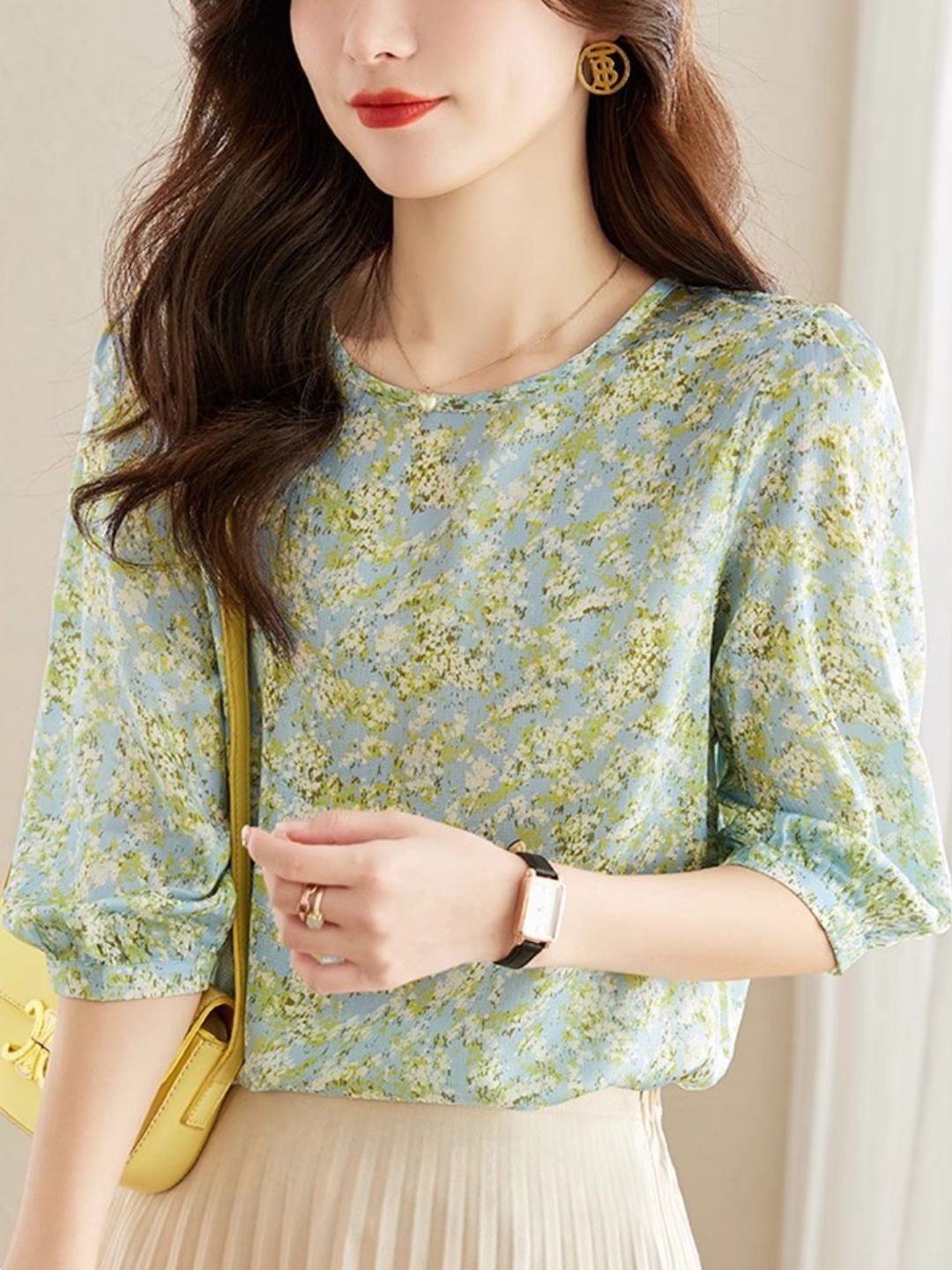 Floral Chiffon Shirt - Green