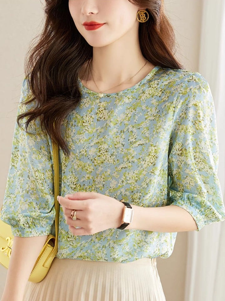 Floral Chiffon Shirt - Green
