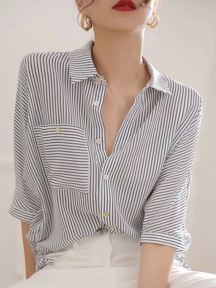 Loose Short-sleeved Striped Shirt