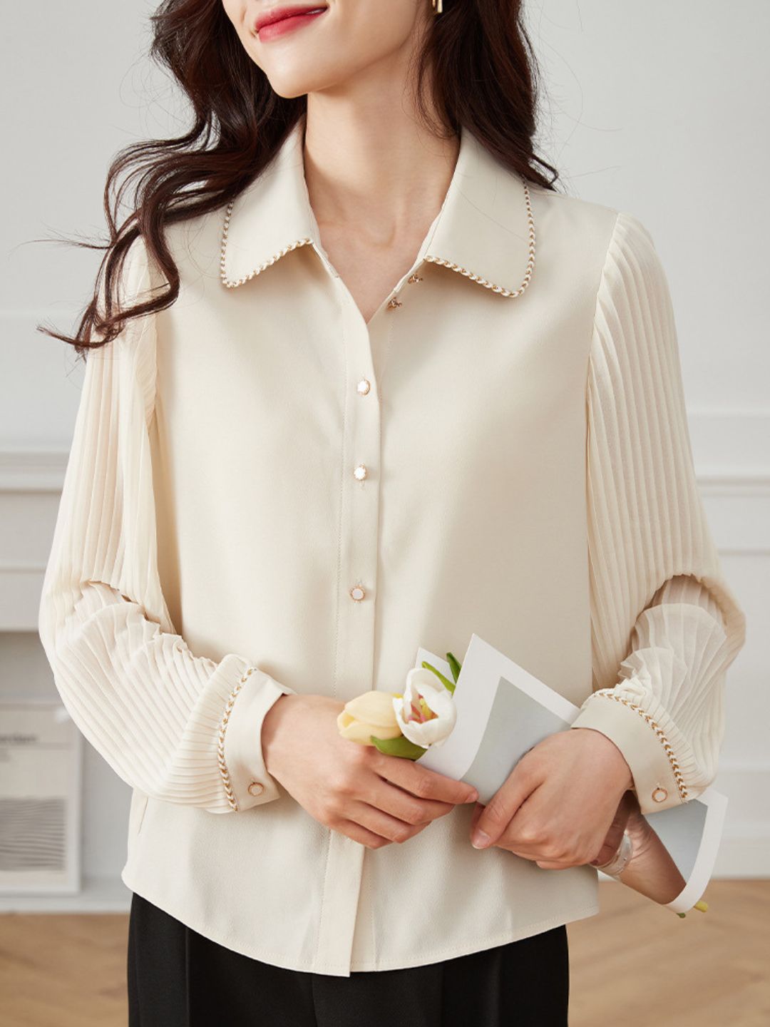 Elegant Puff Sleeve Lapel Shirt
