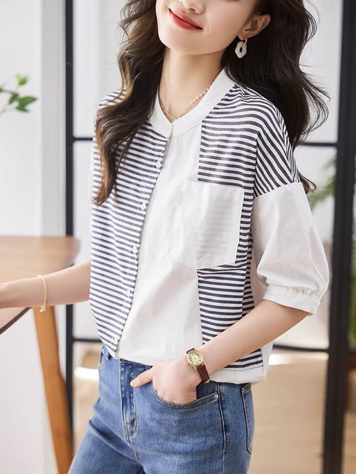 Paneled Striped Top - White