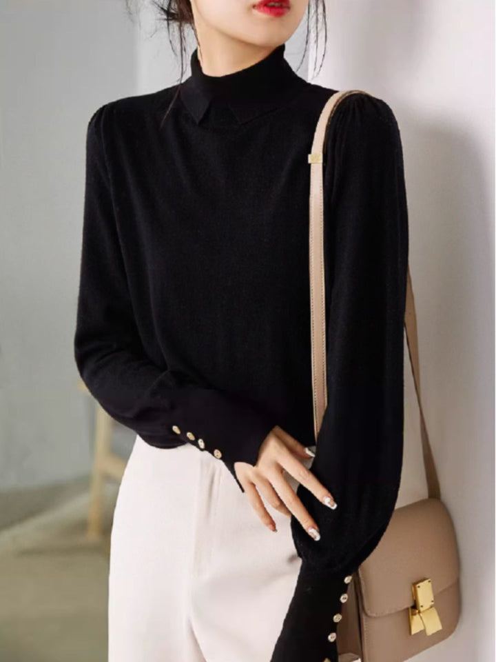 Vintage Turtleneck Knitted Sweater -Black