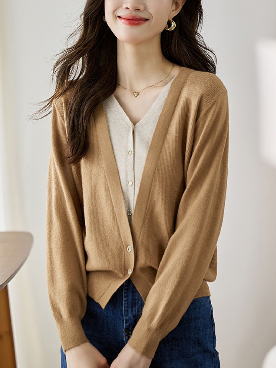 Colorblock Knitted Cardigan - Red