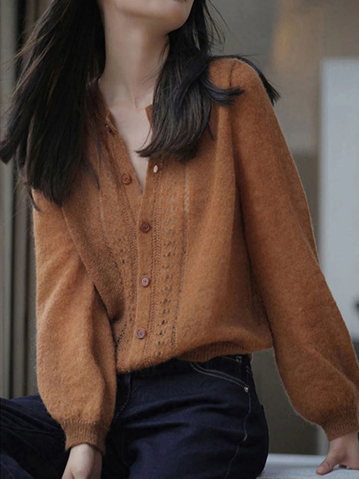 Retro Crew Neck Crochet Knitted Cardigan