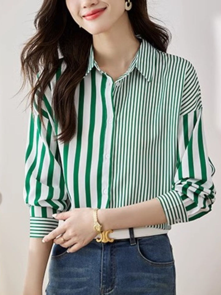 Polo Collar Striped Shirt