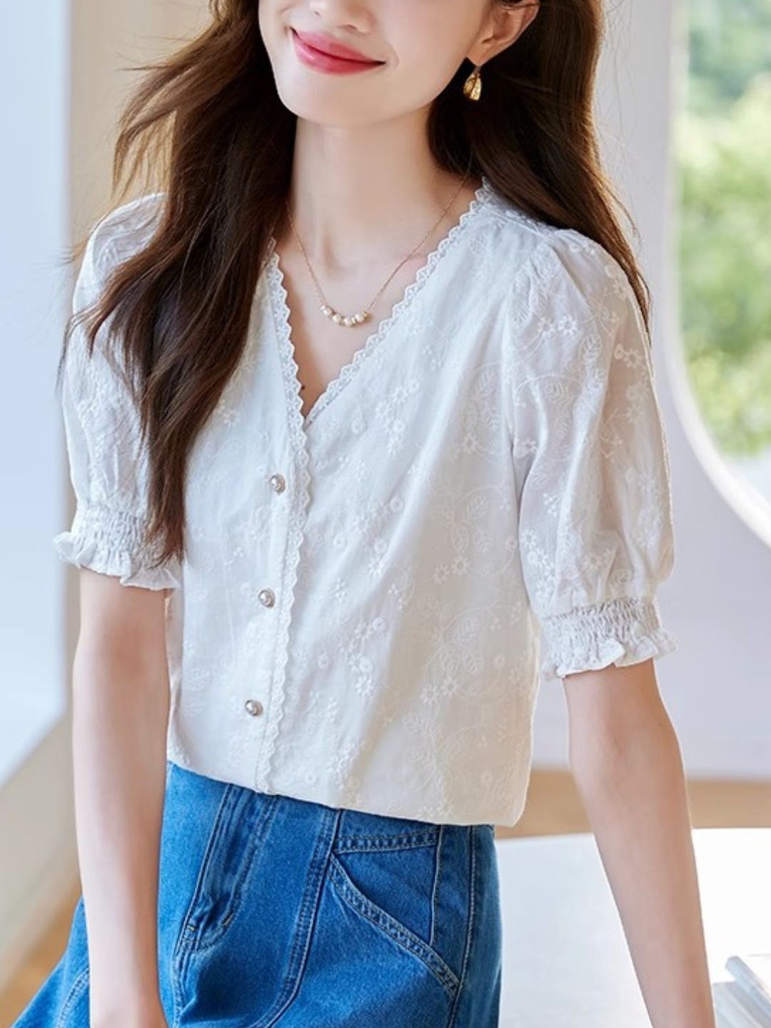 Versatile Lace V-Neck Shirt Top