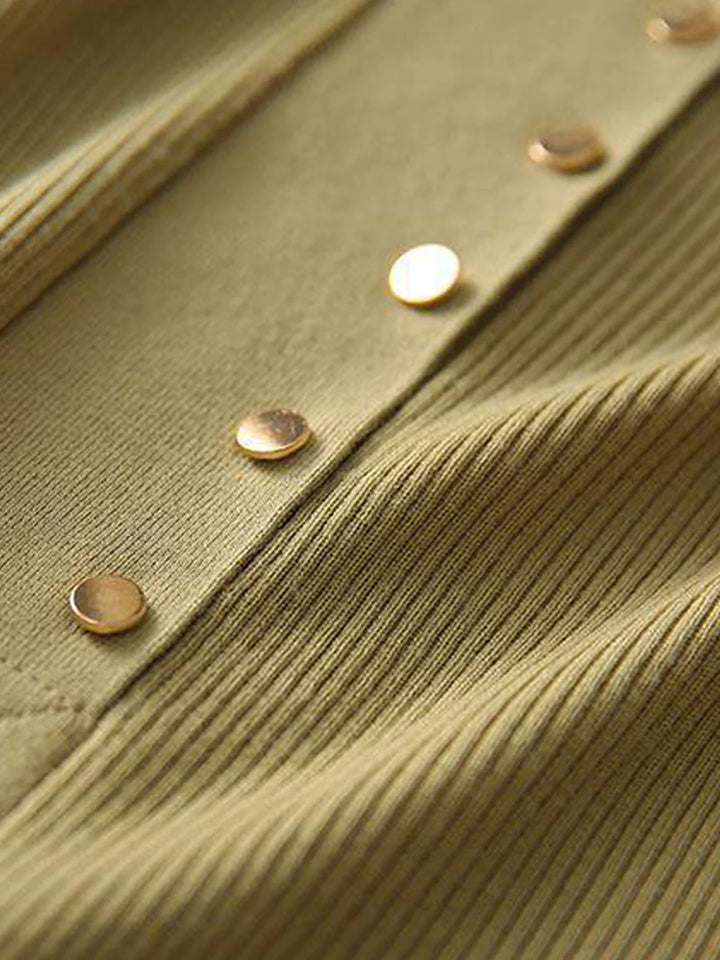 Crew Neck Solid Color Button Knitted Top
