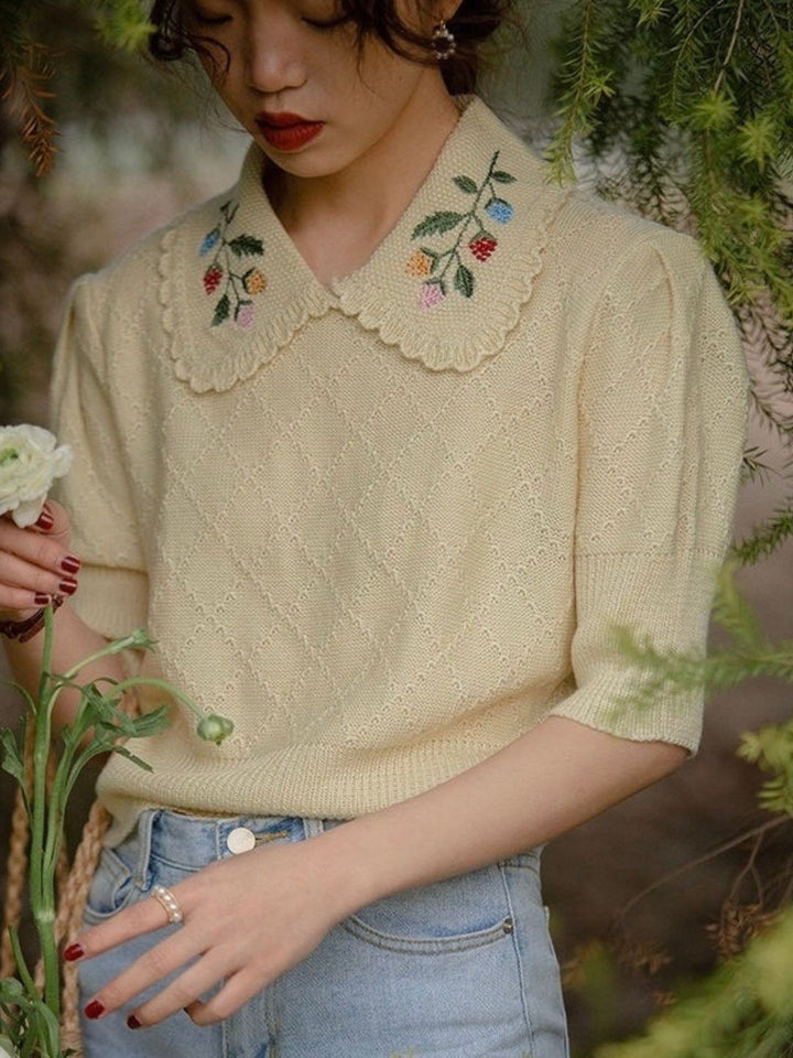 Embroidered Shirt - Half Sleeve - Apricot