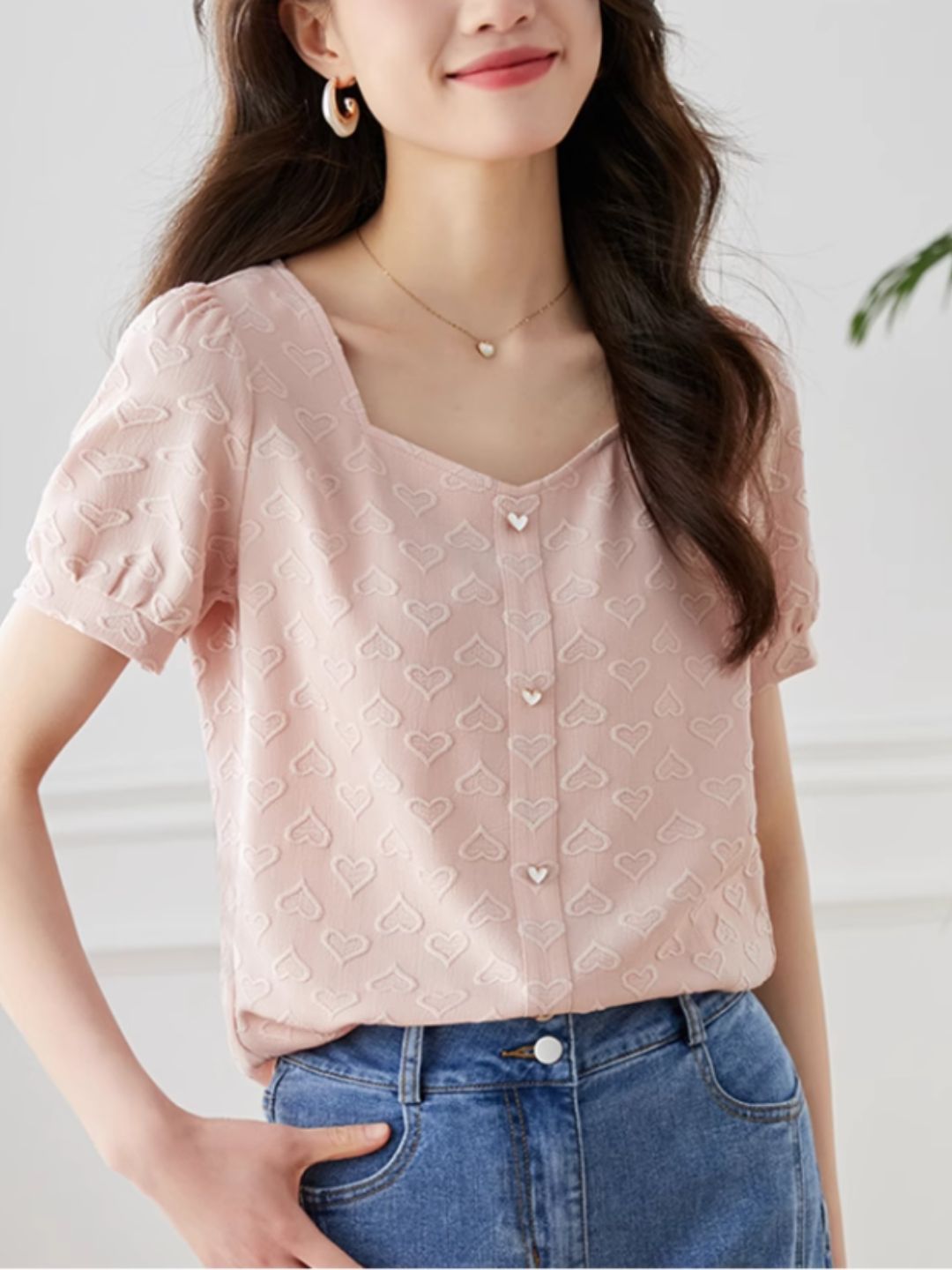 Heart Print Chiffon Shirt