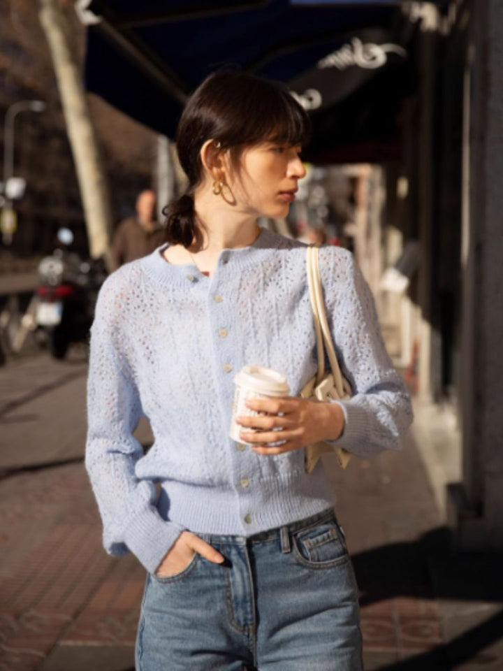 French Retro Hollow Sweater - Purple