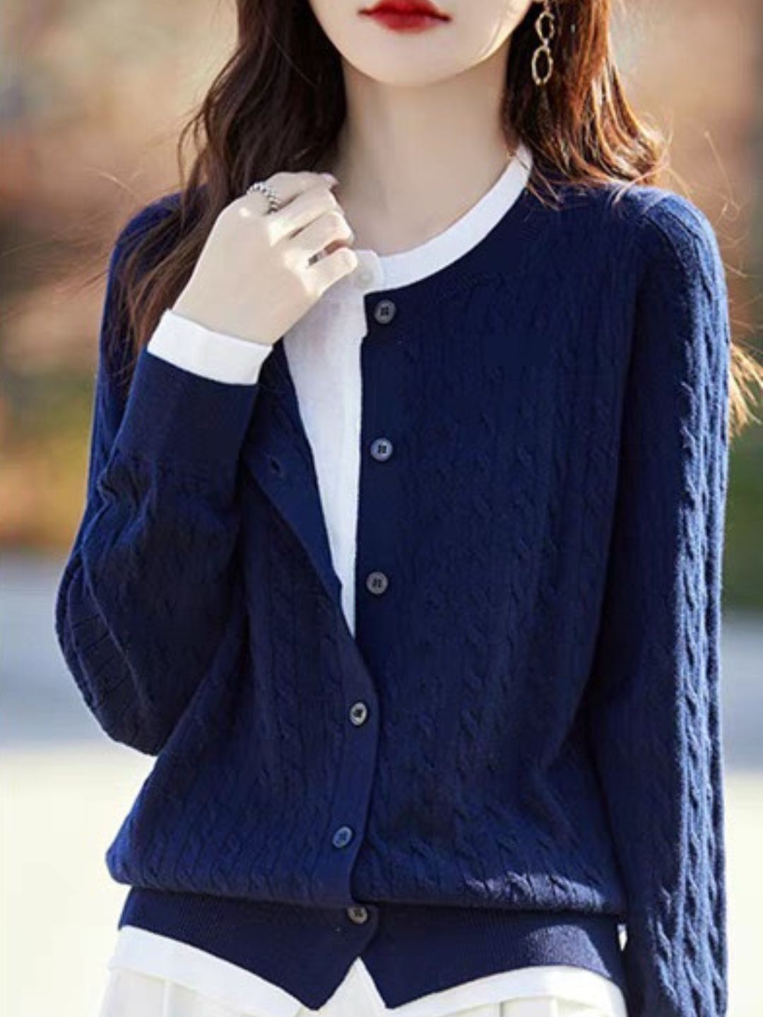 Loose Crew Neck  Splicing Top - Pink