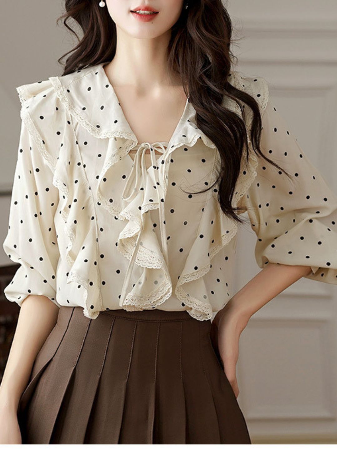 Retro Ruffled Polka Dot Top