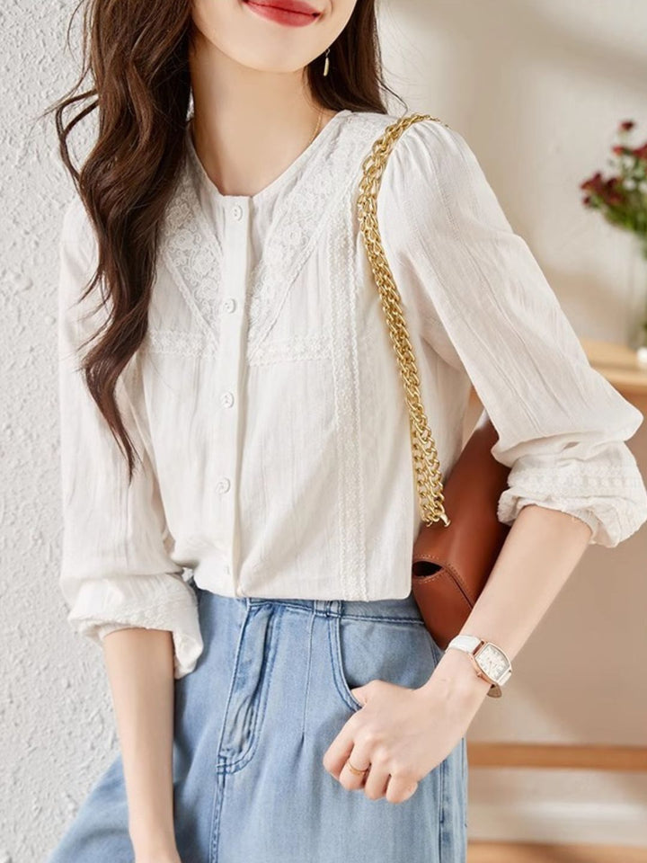 Versatile Lace Long Sleeve Shirt - Red