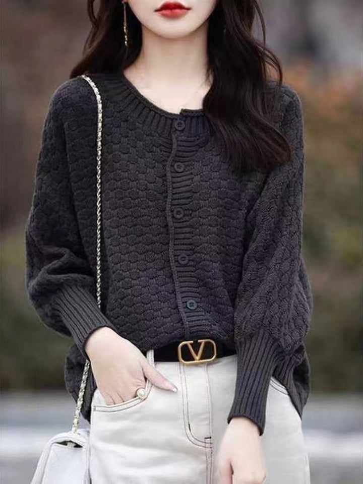 Classic Crew Neck Sweater with Balloon Sleeves