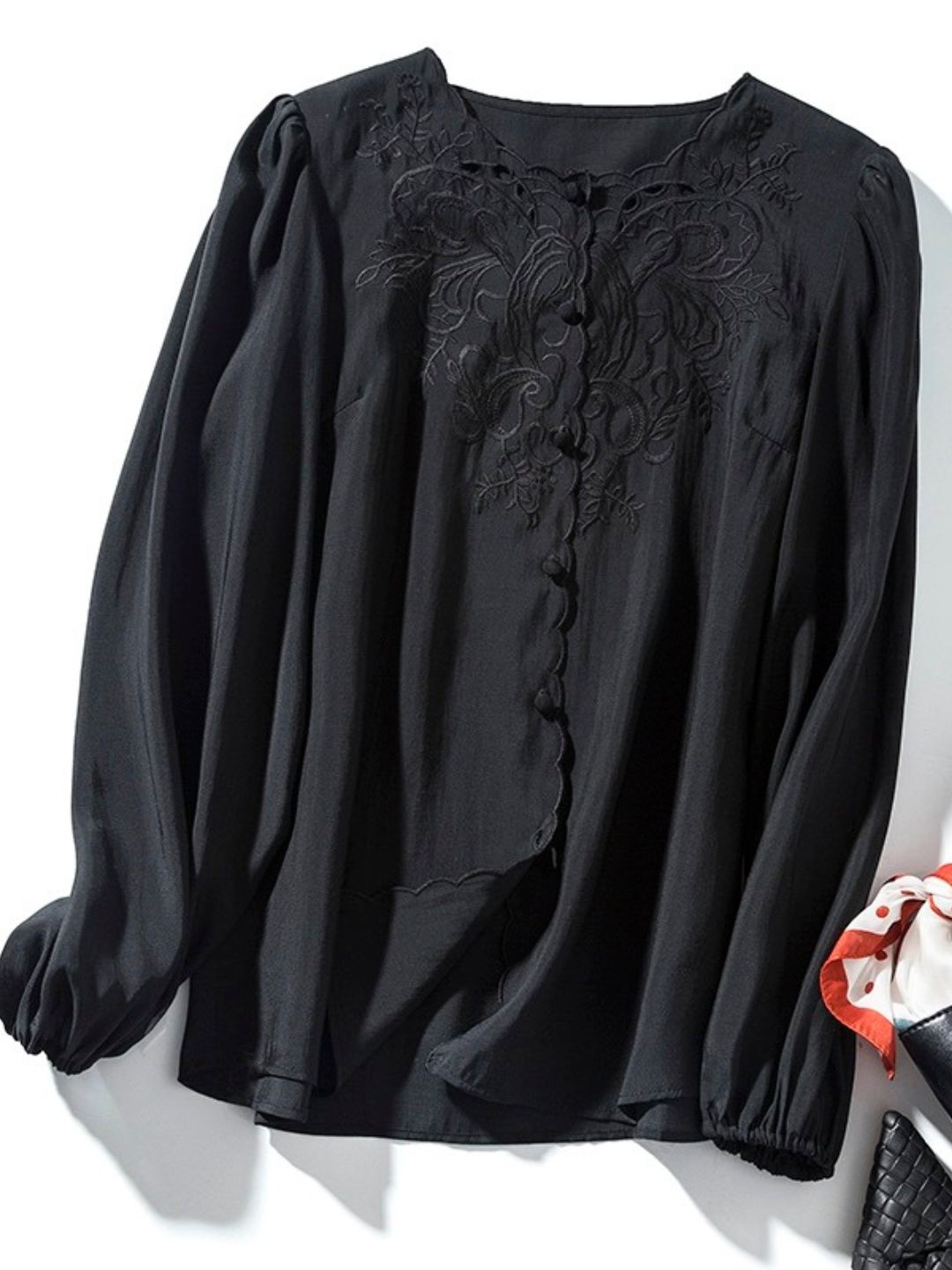 Embroidered Long-sleeved Shirt -Purple