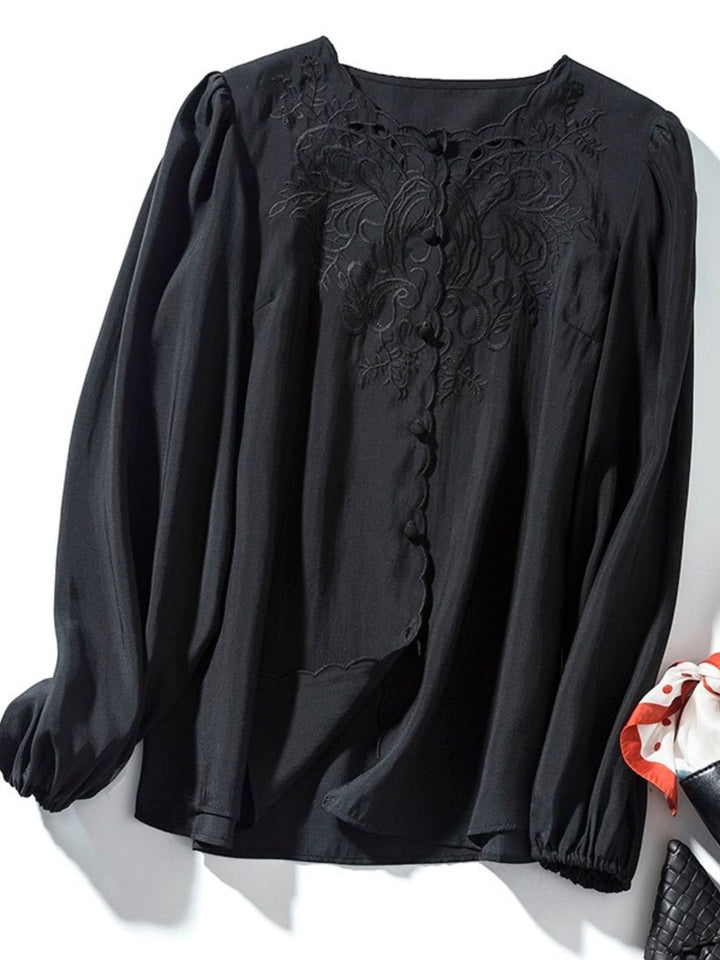 Embroidered Long-sleeved Shirt -Purple