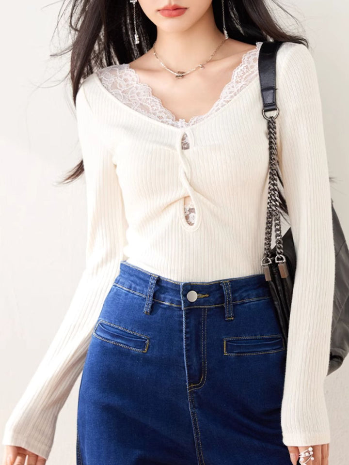 Lace Hollow Long Sleeve Top