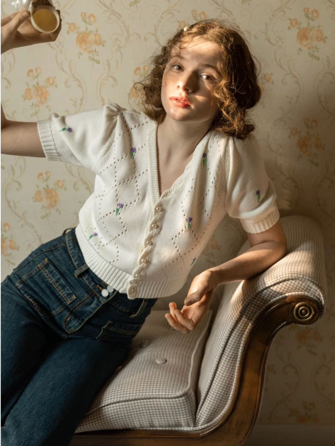 Floral Embroidered Cutout Shirt