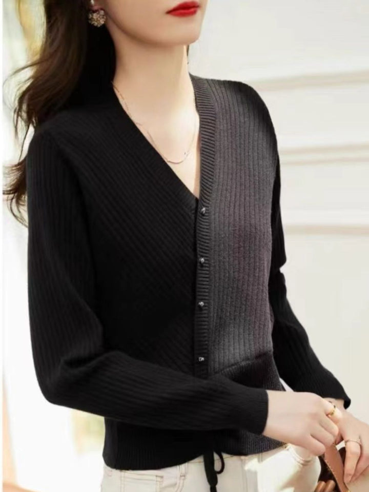 V-Neck Drawstring Knitted Top