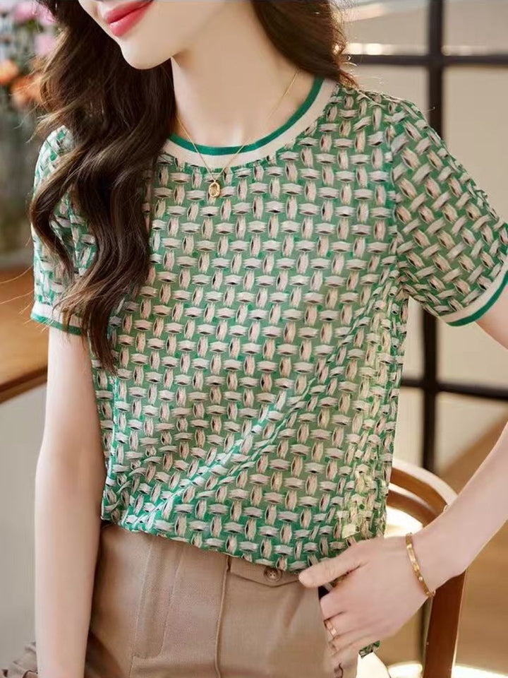 Retro Crew Neck Contrast Top