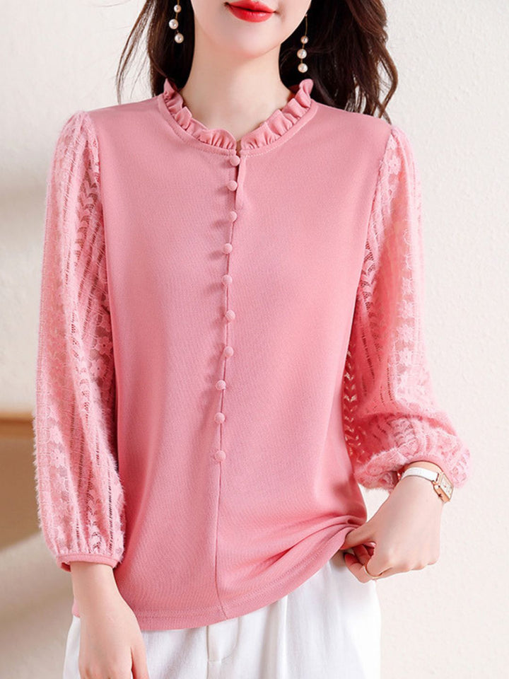 Elegant Lace Lantern Sleeve Top - Pink