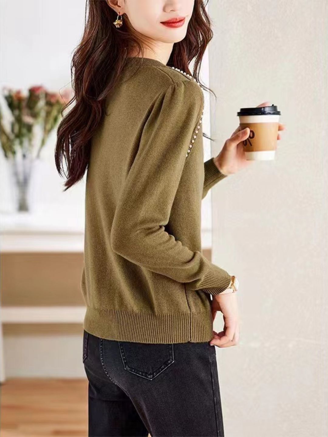 Loose V-Neck Button Knitted Top