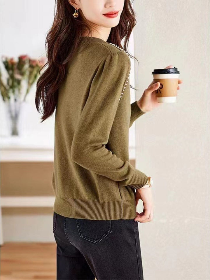Loose V-Neck Button Knitted Top