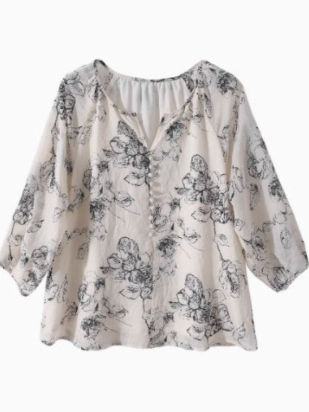 Retro Ink Print Loose Top