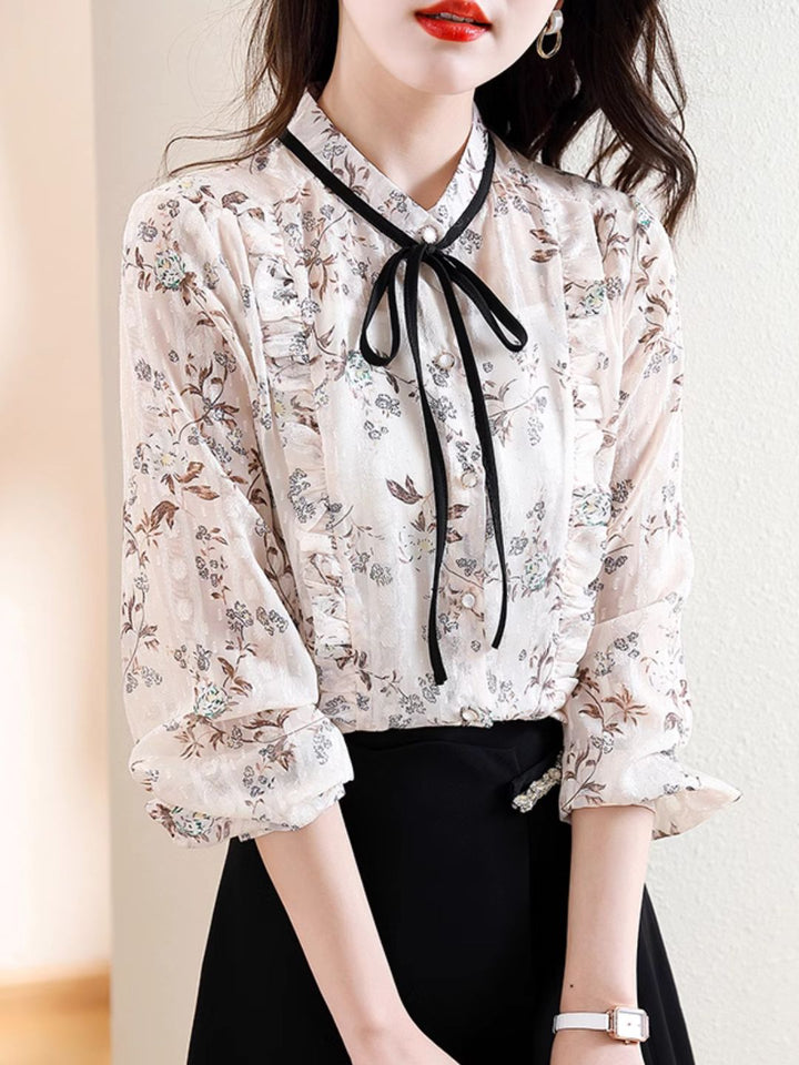 Floral Bow Chiffon Top