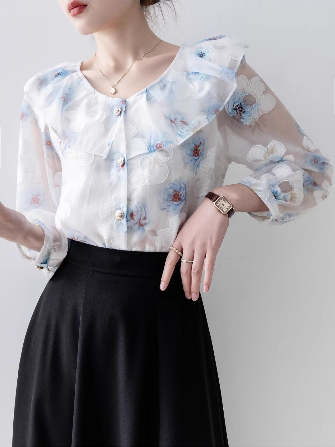 Round Neck Floral Long Sleeve Shirt