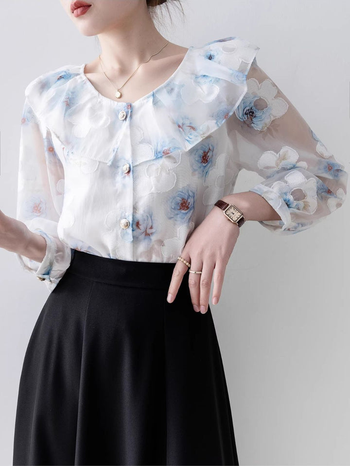 Round Neck Floral Long Sleeve Shirt