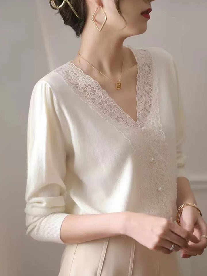 Lace Panel Sweater Top - Black