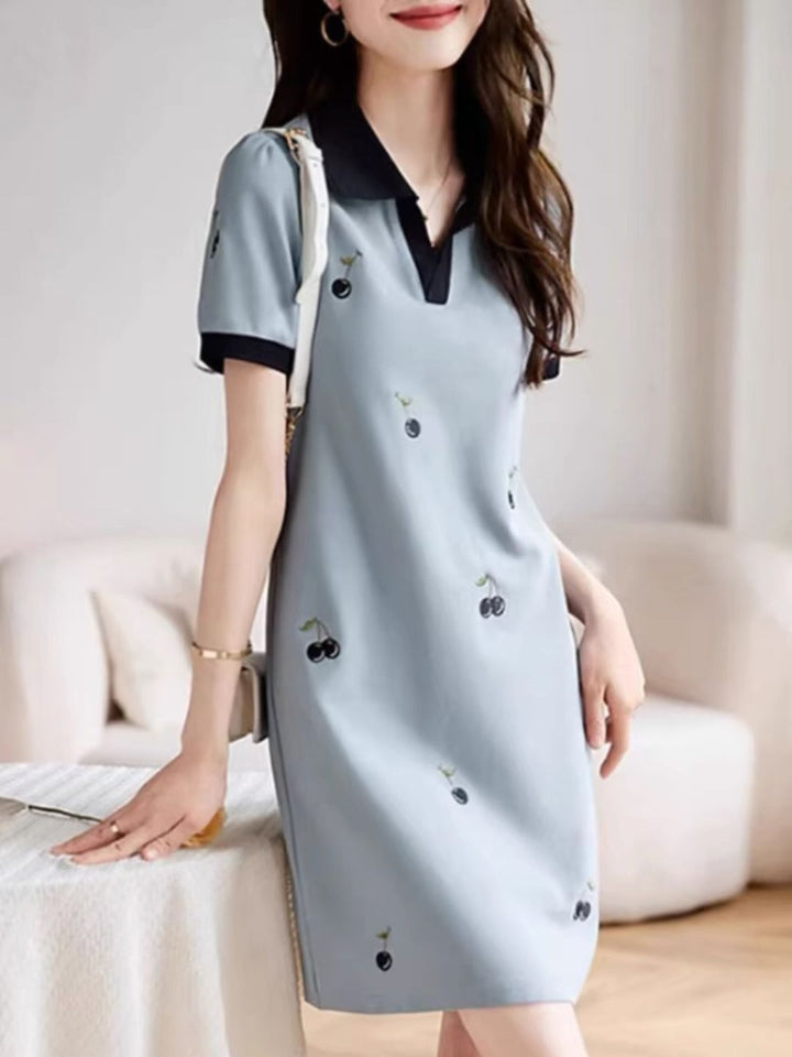 Polo Collar Contrasted Color Stitching Dress