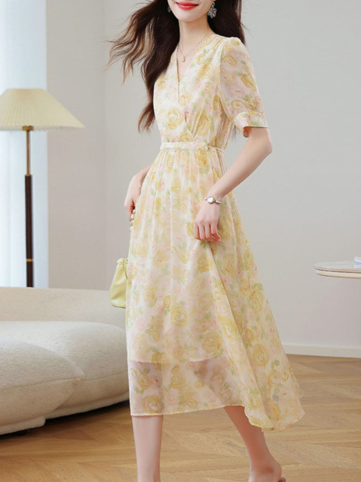 Elegant V-Neck Floral Dress