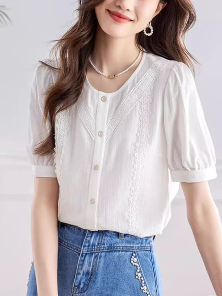 Elegant  Puff Sleeve Shirt - Purple