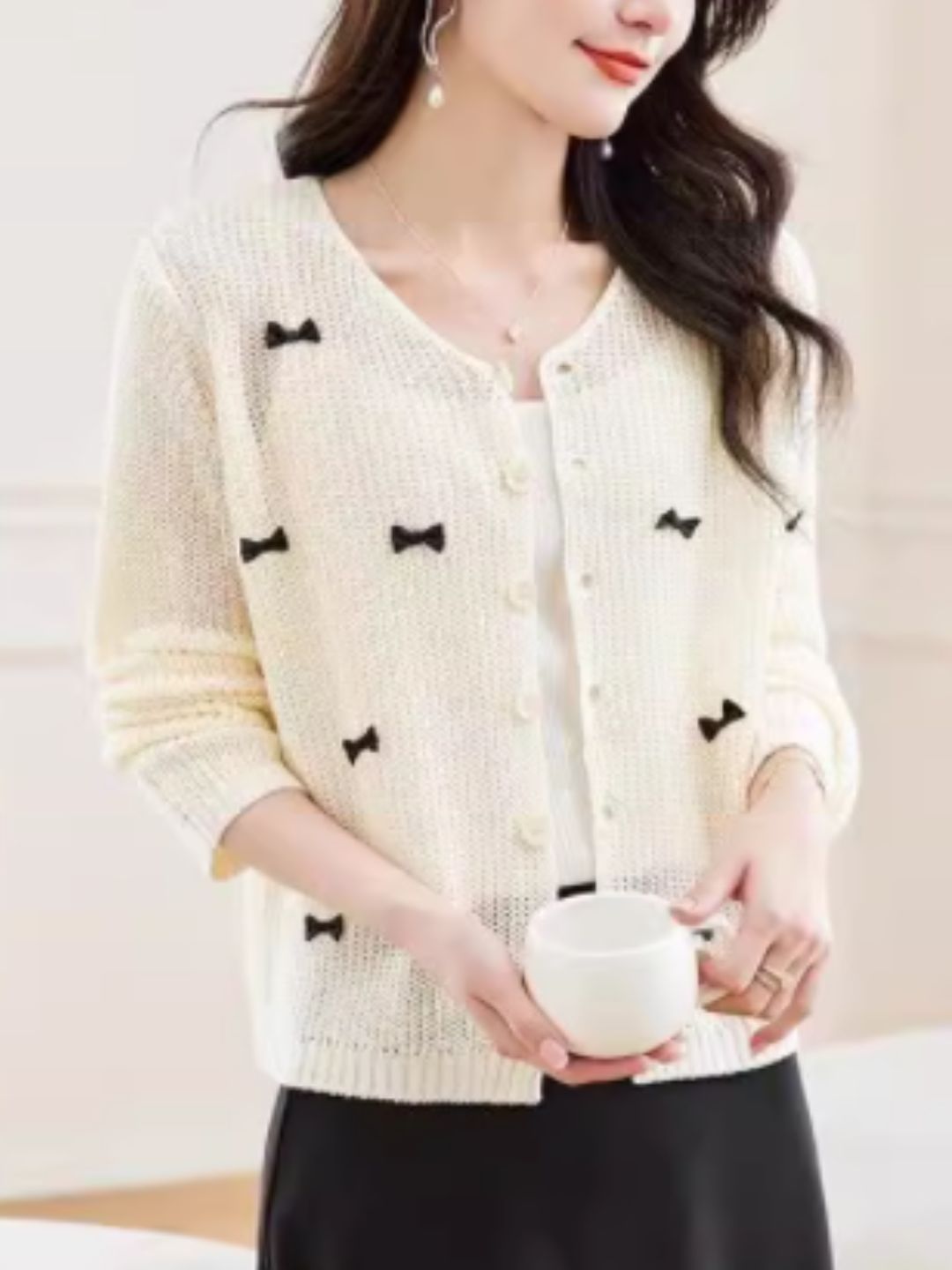 Classic Crew Neck Bow Knitted Top - Purple