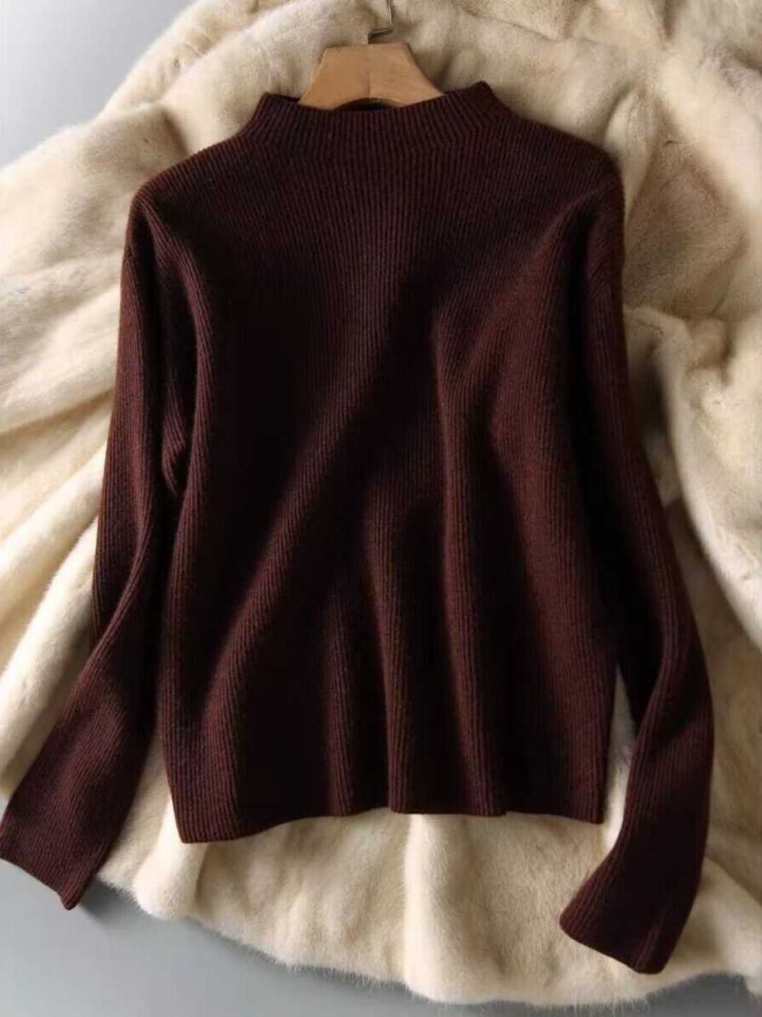 Solid Color High Collar Knit Top