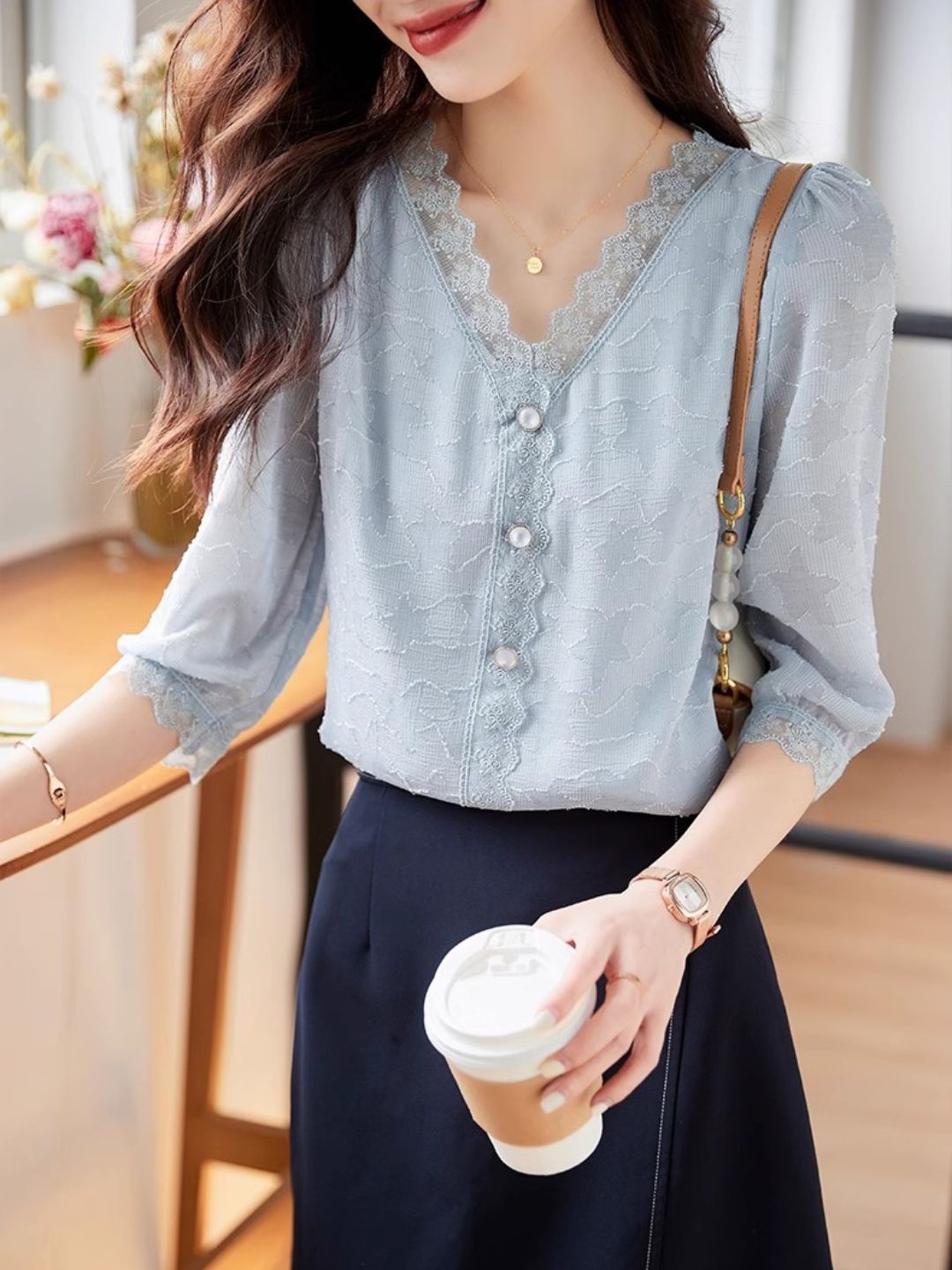 V-neck Lace Loose Top