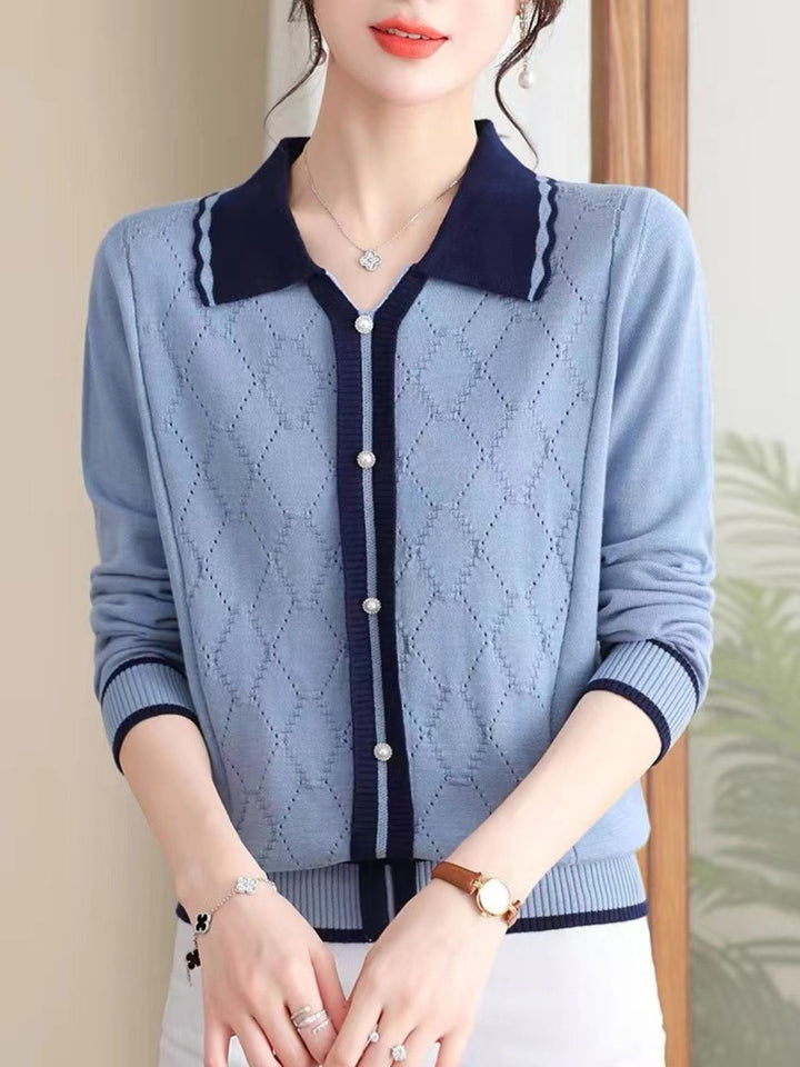 Classic Lapel Knitted Sweater - Green