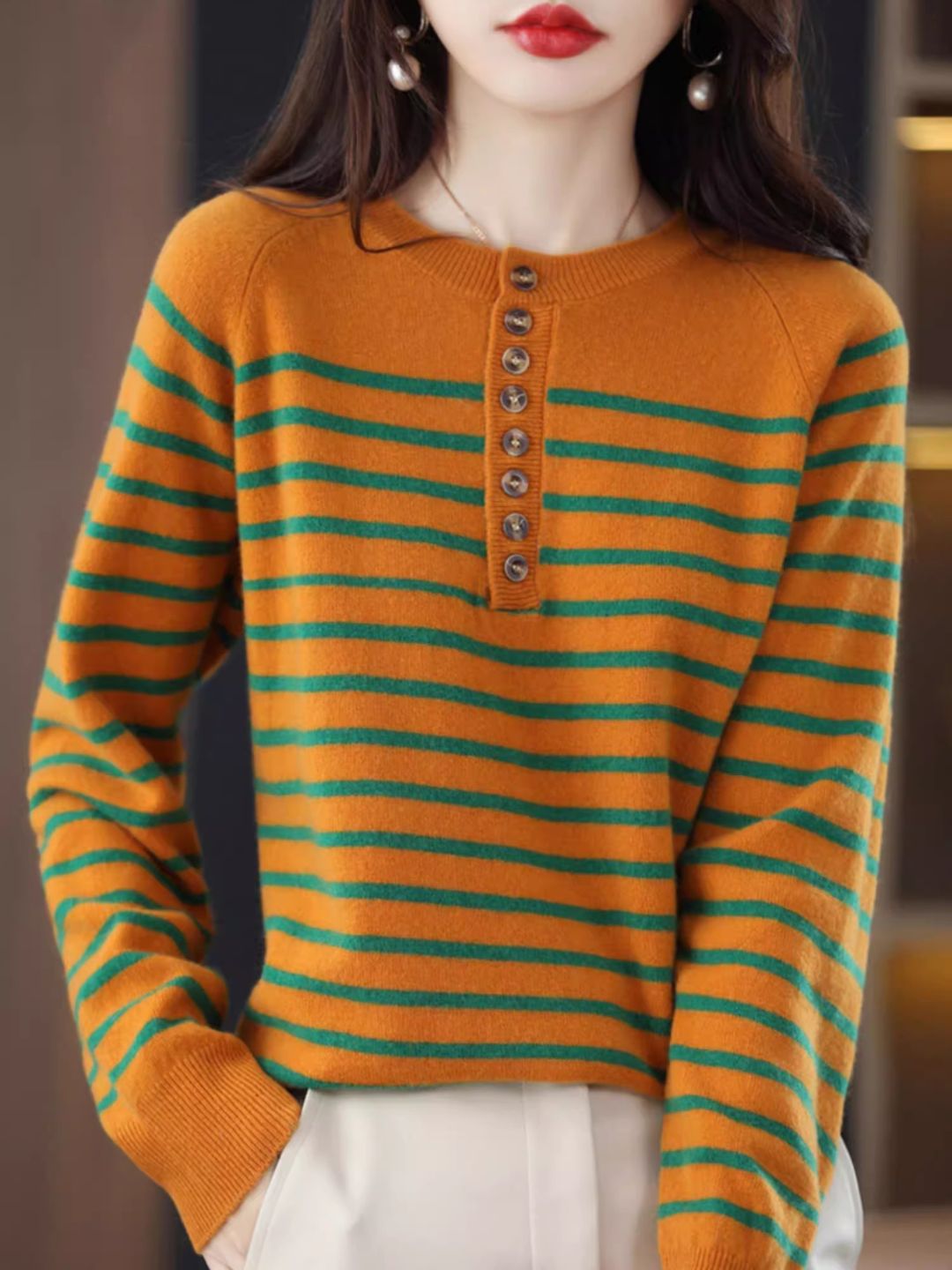 Classic Loose Crewneck Striped Sweater