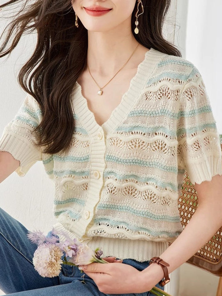 Retro Striped Short-sleeved Shirt