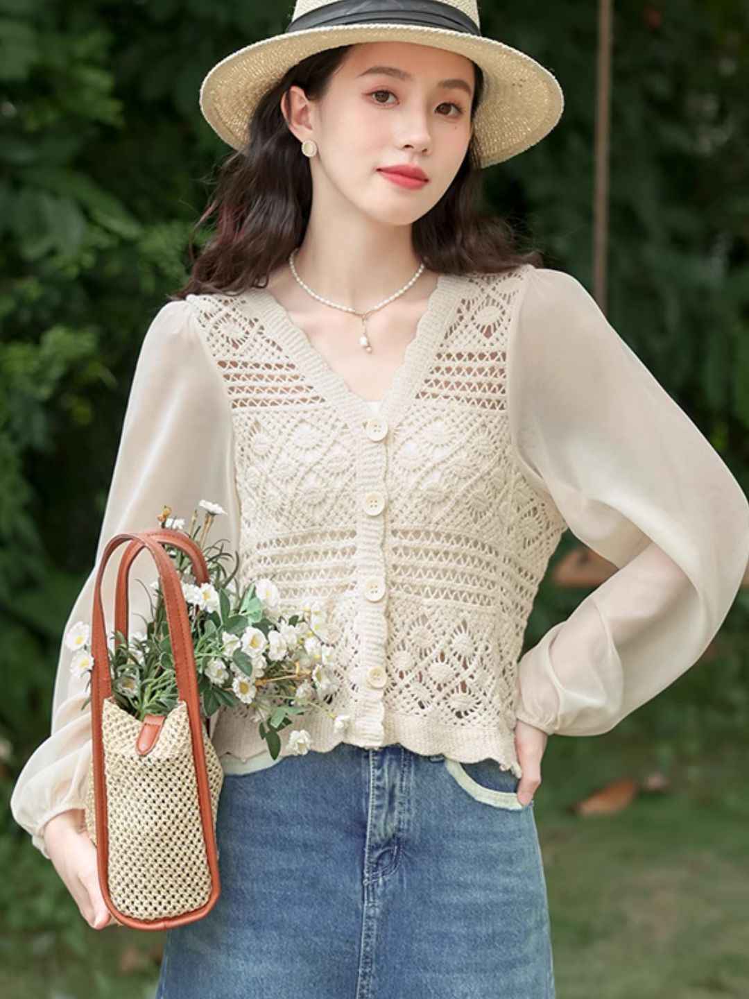 French V-neck Hollow Top