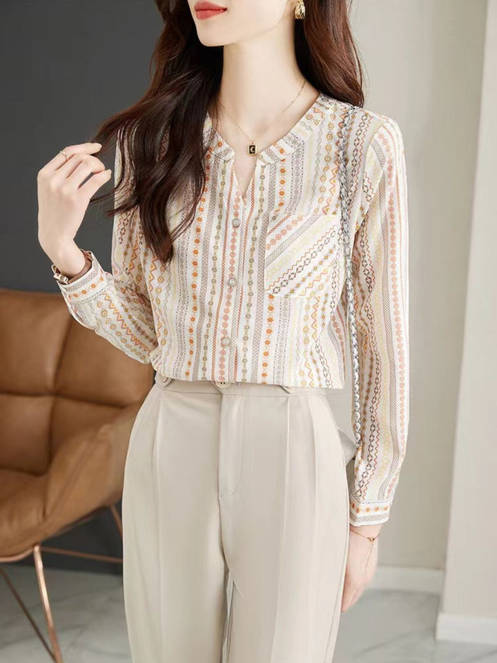 V-neck Print Chiffon Top
