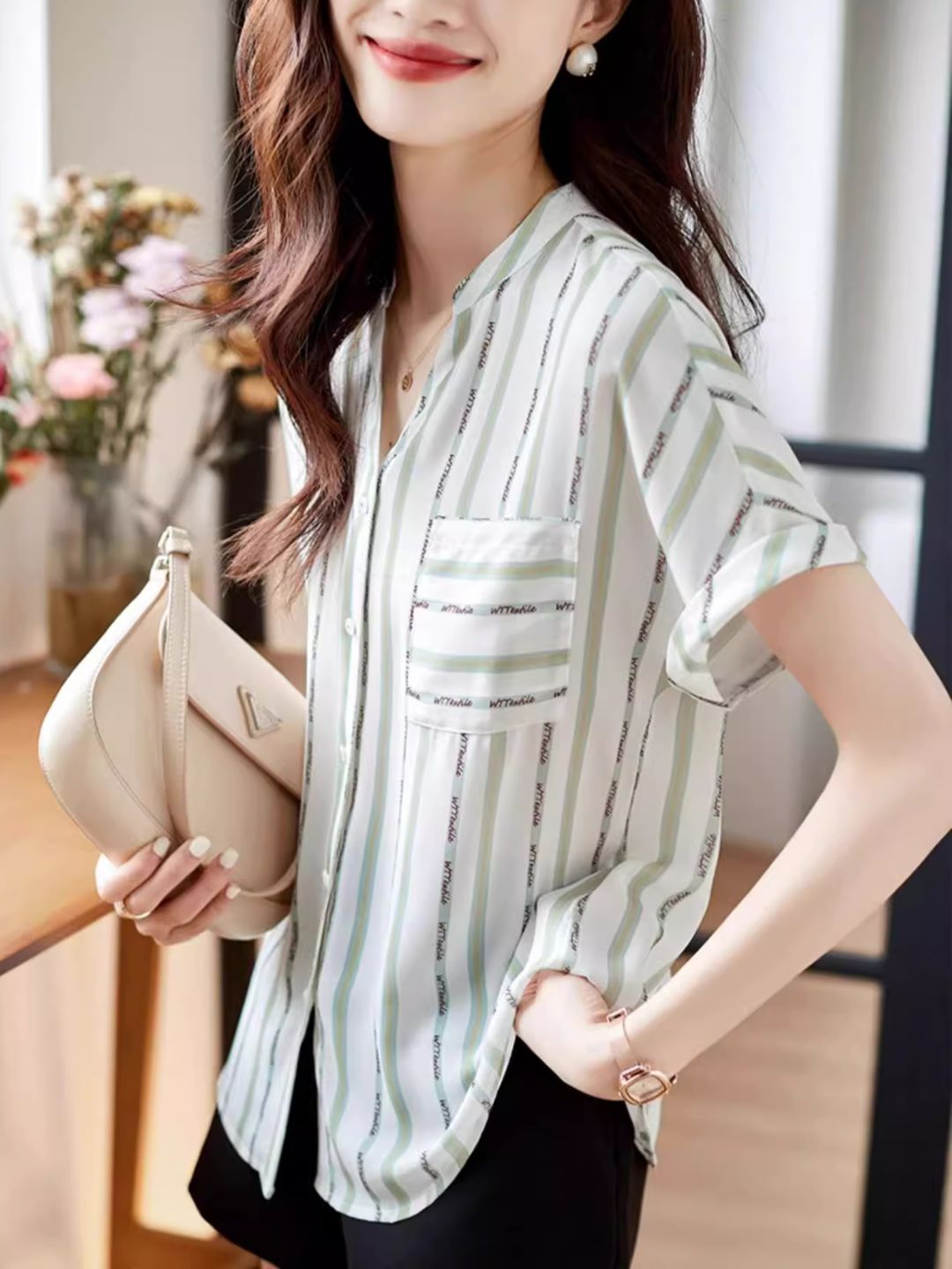 V-neck Versatile Striped Shirt
