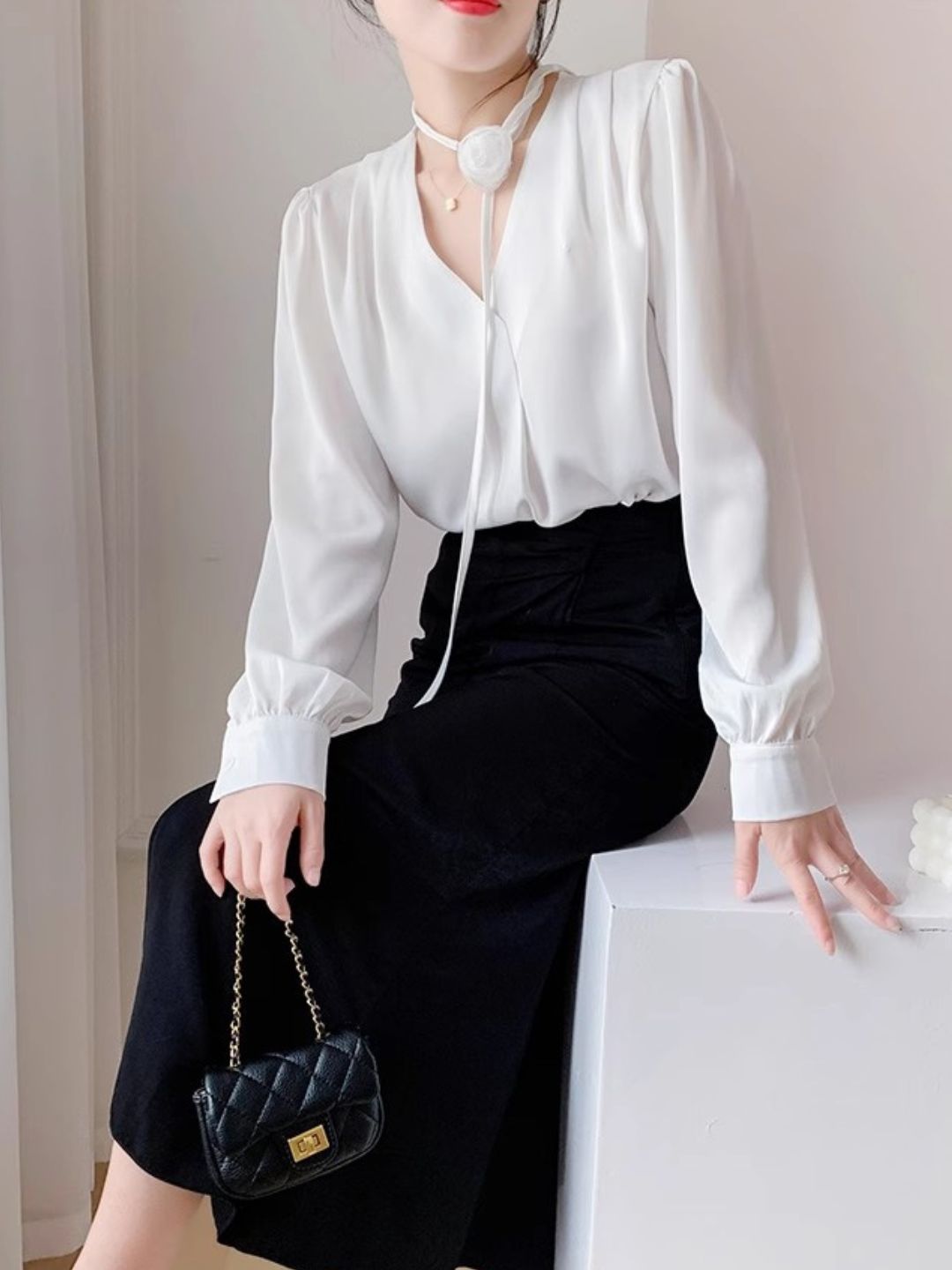 Gentle Style Rose Halter Neck Chiffon Shirt