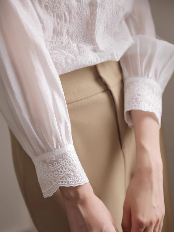 Embroidered lace V-neck Shirt Top