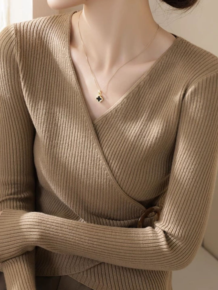 Classic V-Neck Solid Color Knitted Sweater