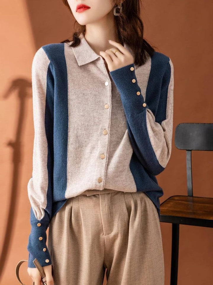 Fashion Lapel Contrast Color Sweater